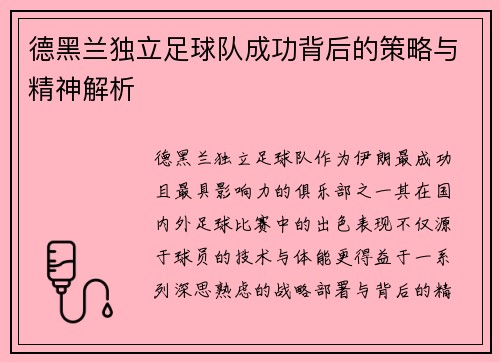 德黑兰独立足球队成功背后的策略与精神解析